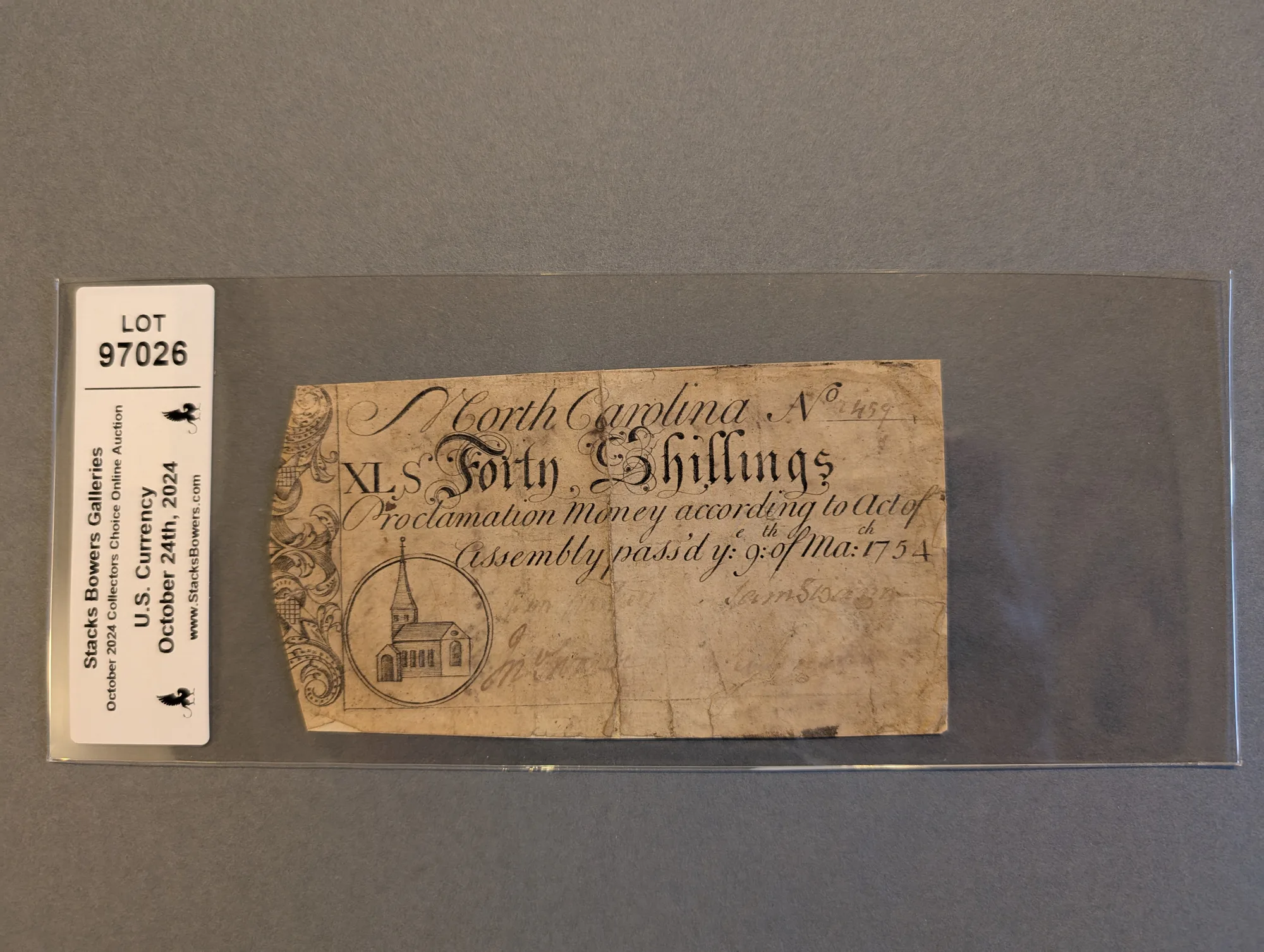 1754 North Carolina forty-shilling note